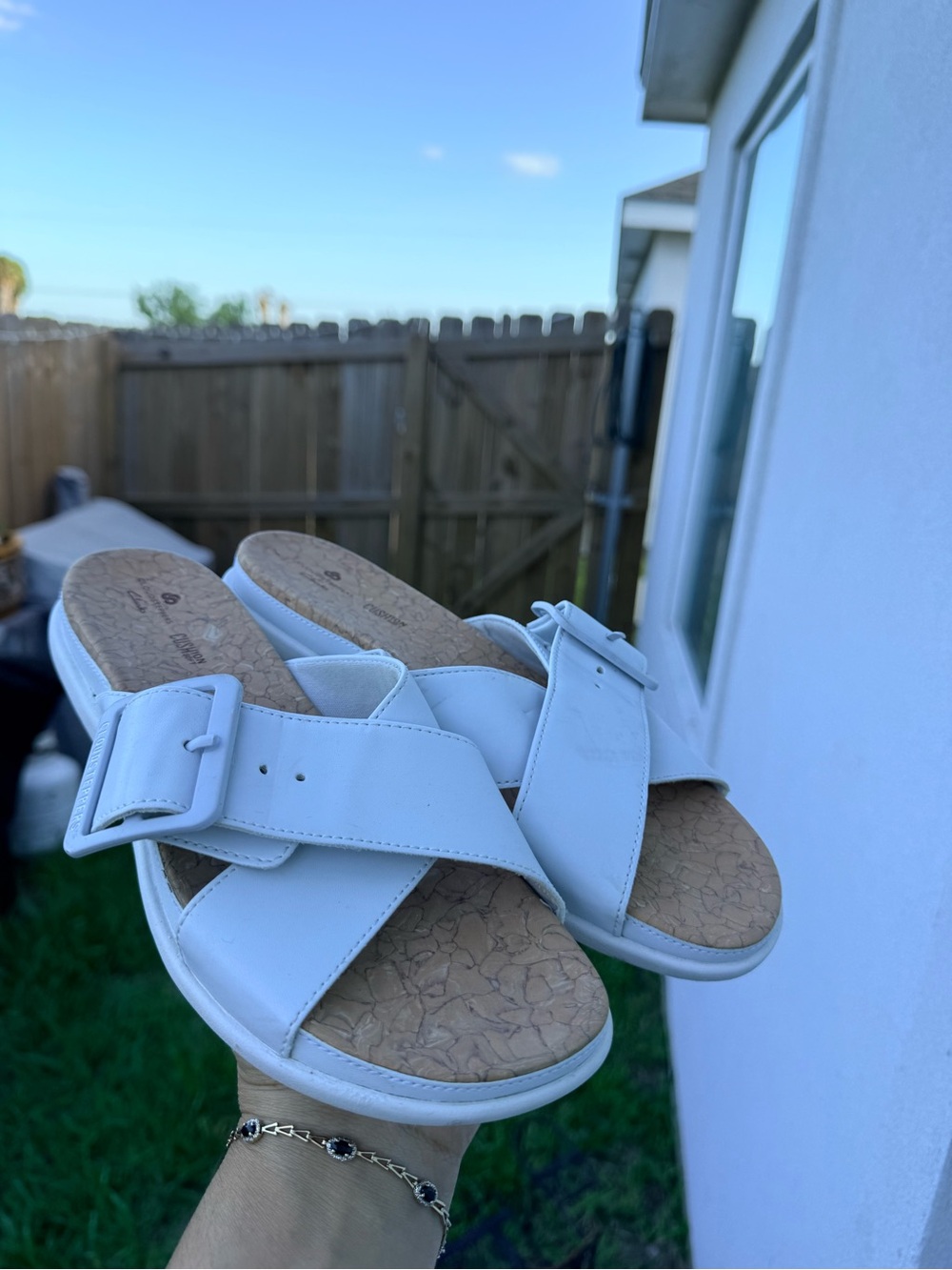 Cloudsteppers by Clarks White Buckle Slide Sandals